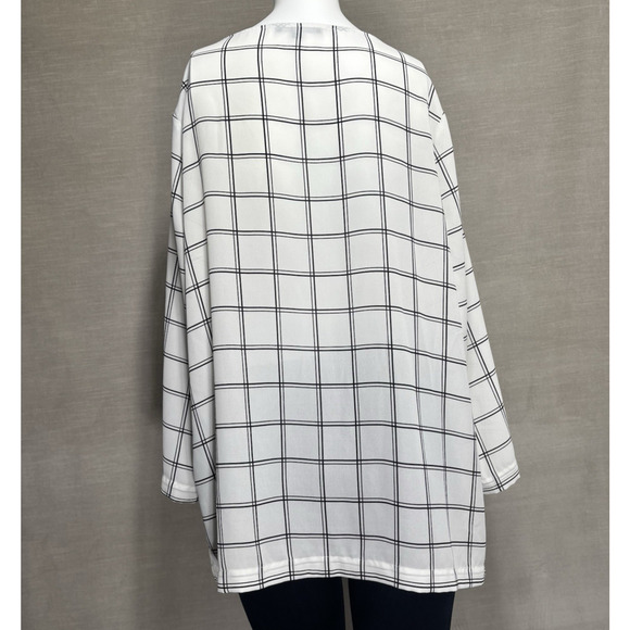 Adrianna Papell Women's White Black Sheer Window Pane Long Sleeve Blouse Large - Picture 2 of 7